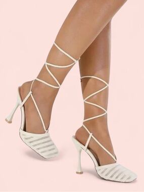 Lace-Up Strappy Cream High Heel Sandals for Women